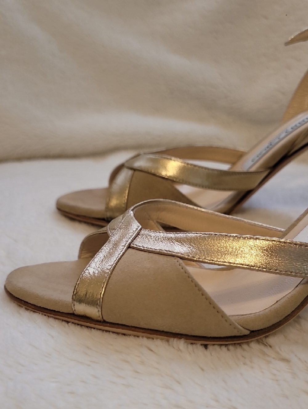 Jimmy Choo Metallic Gold Crisscross Slingback Heels - Picture 2 of 9